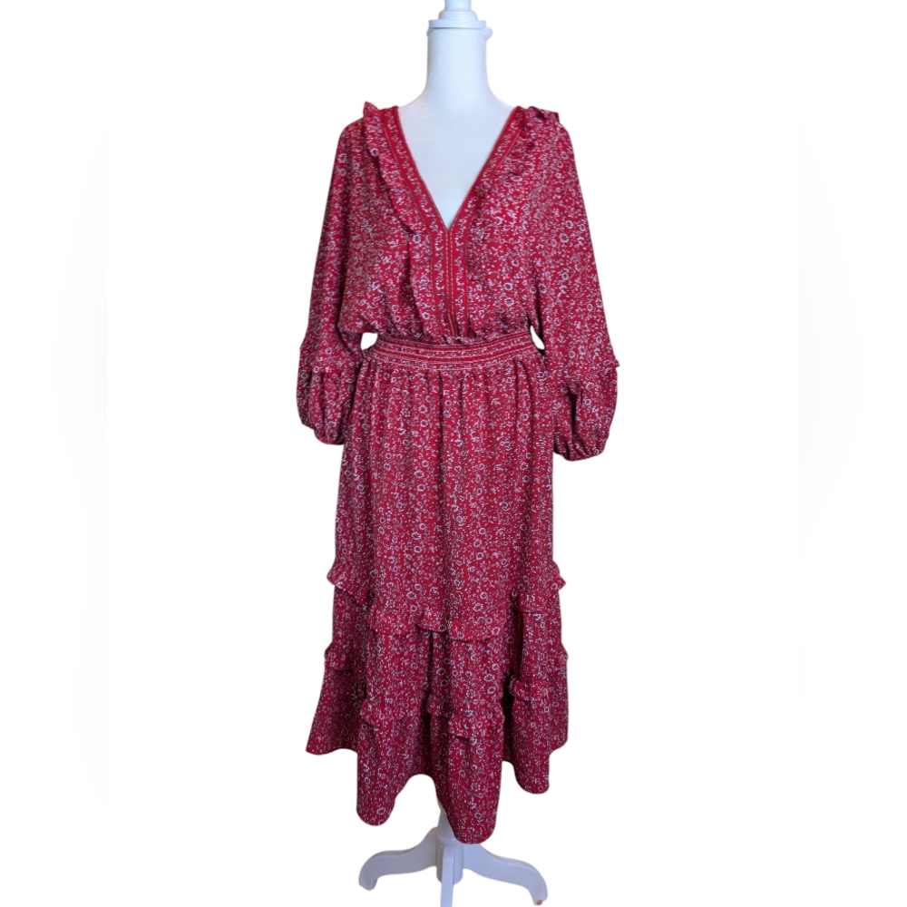 Max Studio Red Floral Midi Dress, Size XL